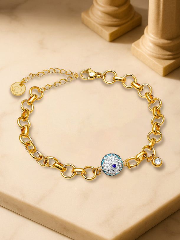 Rubans Voguish 18K Gold-Plated Stainless Steel Tarnish-Free Waterproof Evil Eye Bracelet