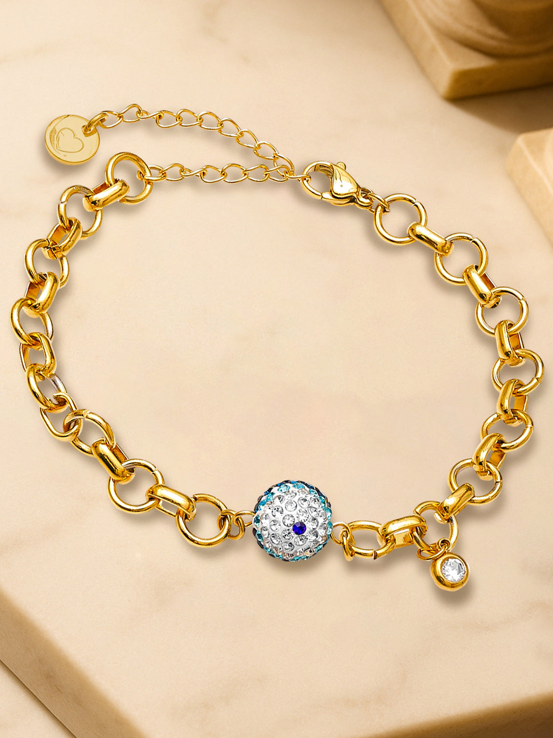 Rubans Voguish 18K Gold-Plated Stainless Steel Tarnish-Free Waterproof Evil Eye Bracelet