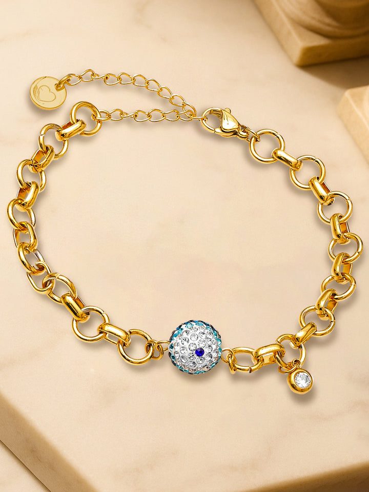 Rubans Voguish 18K Gold-Plated Stainless Steel Tarnish-Free Waterproof Evil Eye Bracelet
