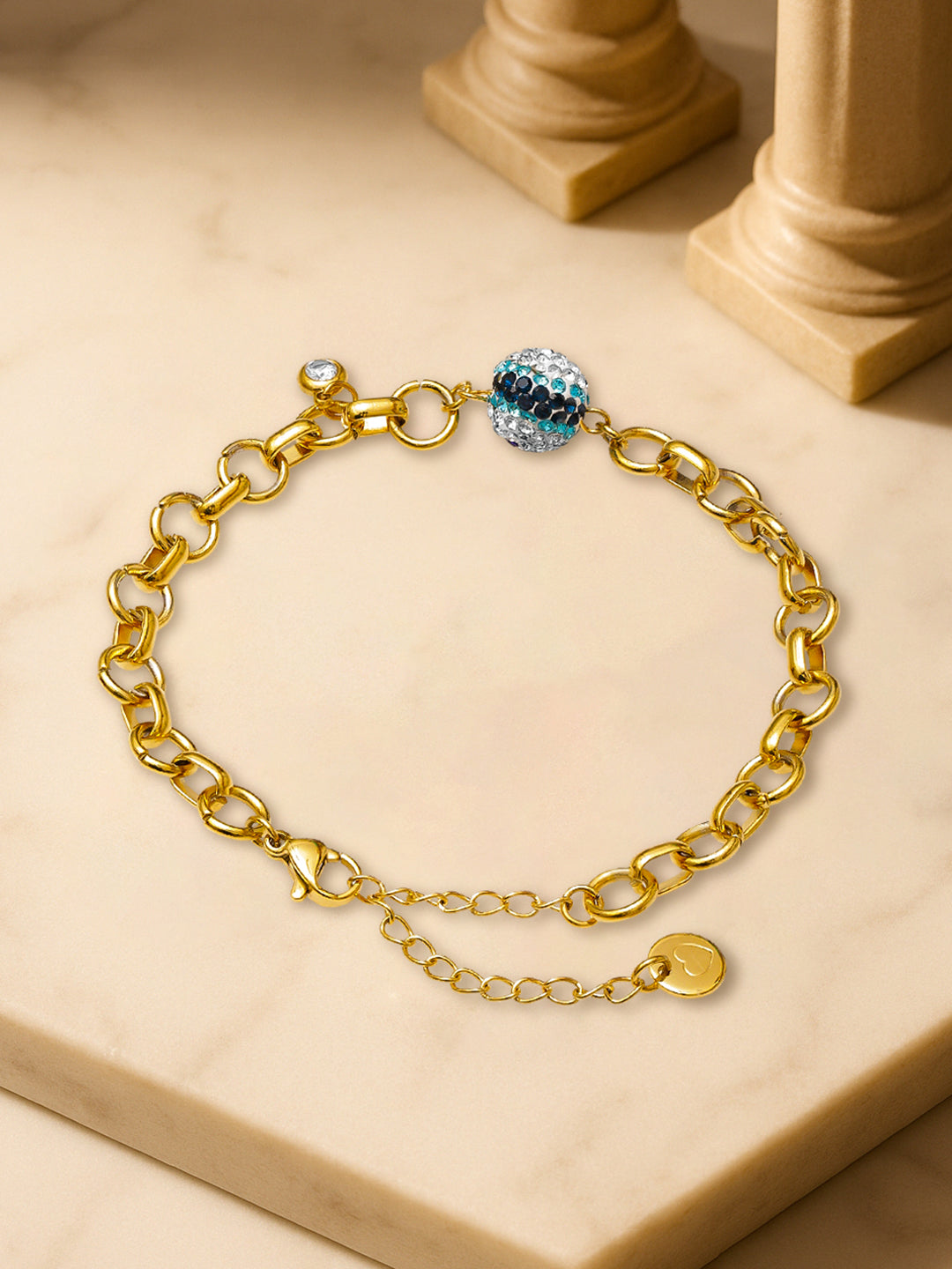 Rubans Voguish 18K Gold-Plated Stainless Steel Tarnish-Free Waterproof Evil Eye Bracelet