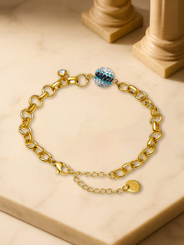 Rubans Voguish 18K Gold-Plated Stainless Steel Tarnish-Free Waterproof Evil Eye Bracelet