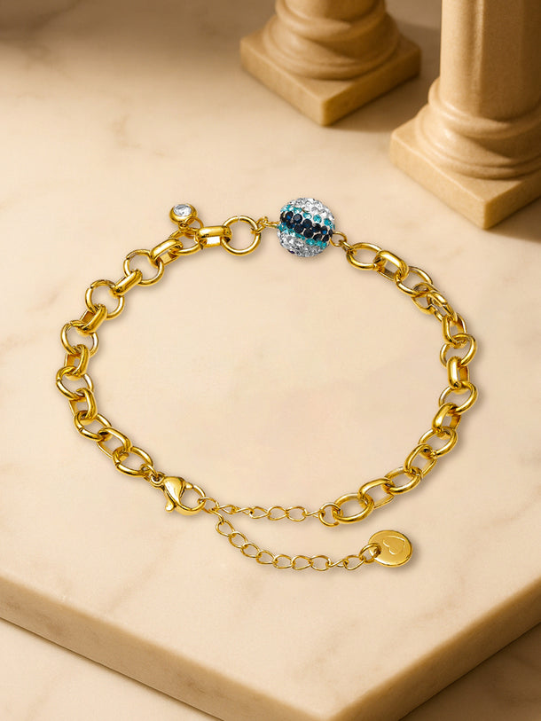 Rubans Voguish 18K Gold-Plated Stainless Steel Tarnish-Free Waterproof Evil Eye Bracelet