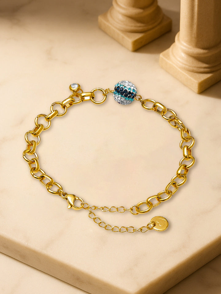 Rubans Voguish 18K Gold-Plated Stainless Steel Tarnish-Free Waterproof Evil Eye Bracelet