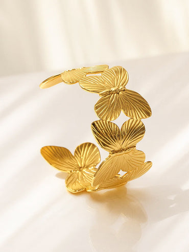 Rubans Voguish 22K Gold-Plated Brass Butterfly Design Openable Bold Statement Cuff Bracelet