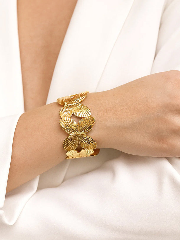 Rubans Voguish 22K Gold-Plated Brass Butterfly Design Openable Bold Statement Cuff Bracelet