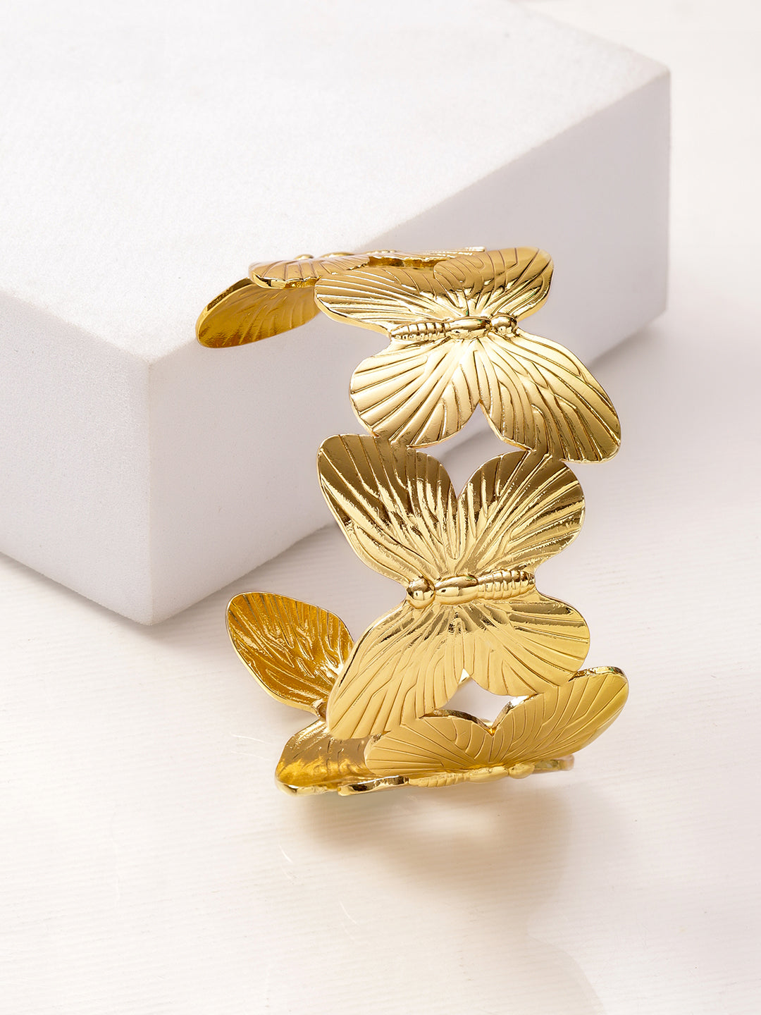 Rubans Voguish 22K Gold-Plated Brass Butterfly Design Openable Bold Statement Cuff Bracelet