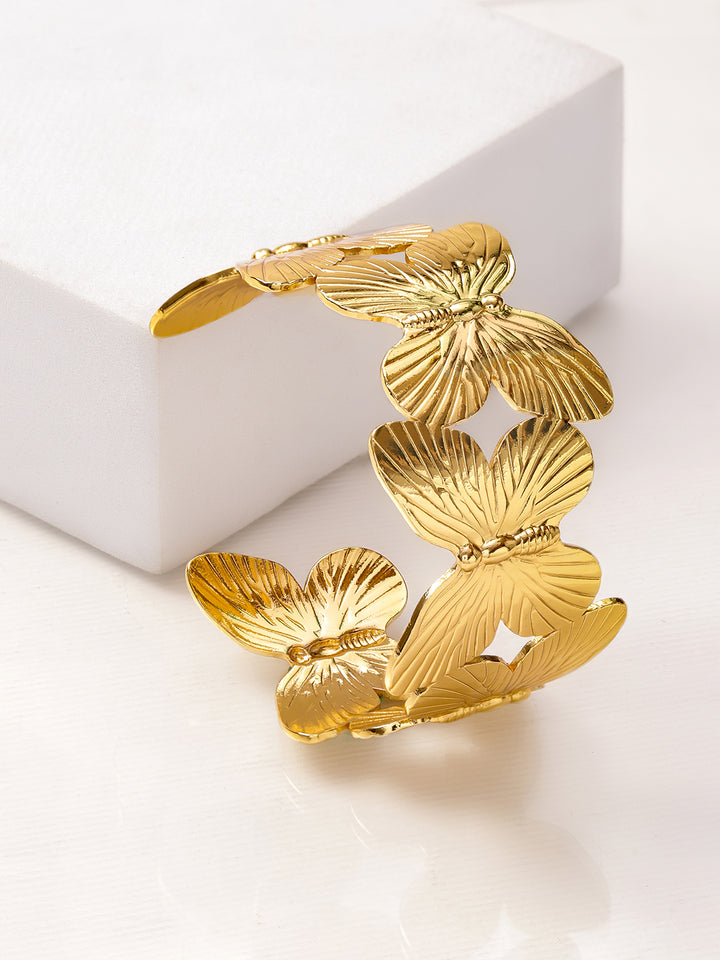 Rubans Voguish 22K Gold-Plated Brass Butterfly Design Openable Bold Statement Cuff Bracelet