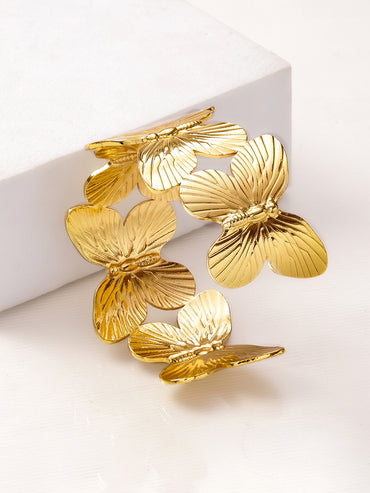 Rubans Voguish 22K Gold-Plated Brass Butterfly Design Openable Bold Statement Cuff Bracelet