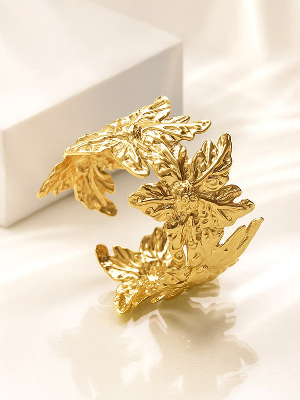 Rubans Voguish 22K Gold-Plated Brass Floral Design Bold Openable Statement Cuff Bracelet