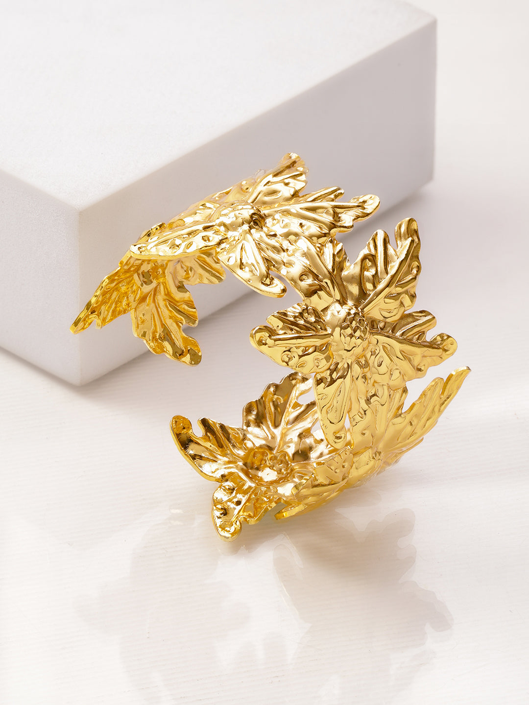 Rubans Voguish 22K Gold-Plated Brass Floral Design Bold Openable Statement Cuff Bracelet