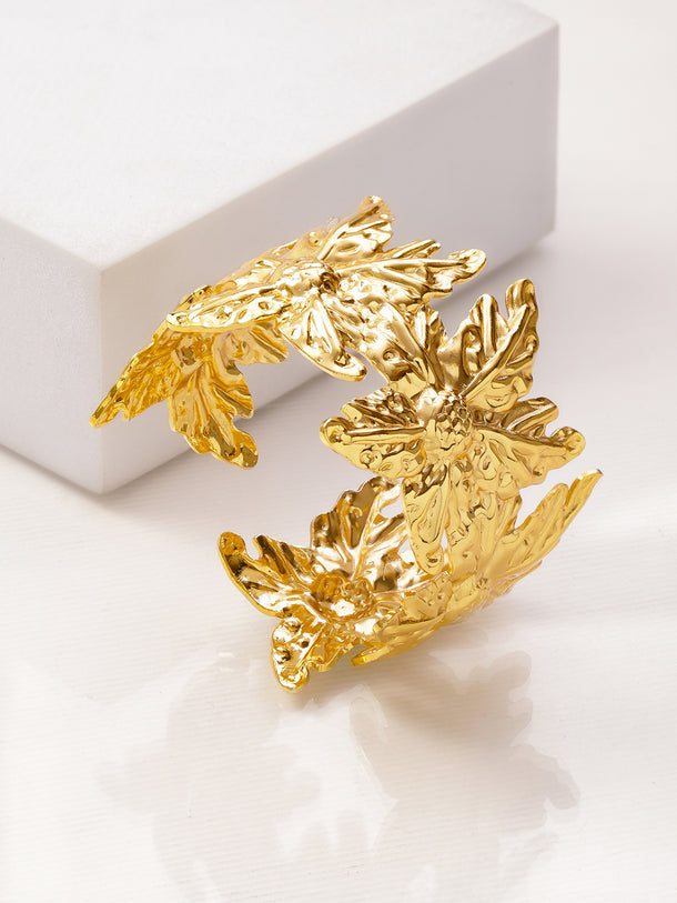 Rubans Voguish 22K Gold-Plated Brass Floral Design Bold Openable Statement Cuff Bracelet