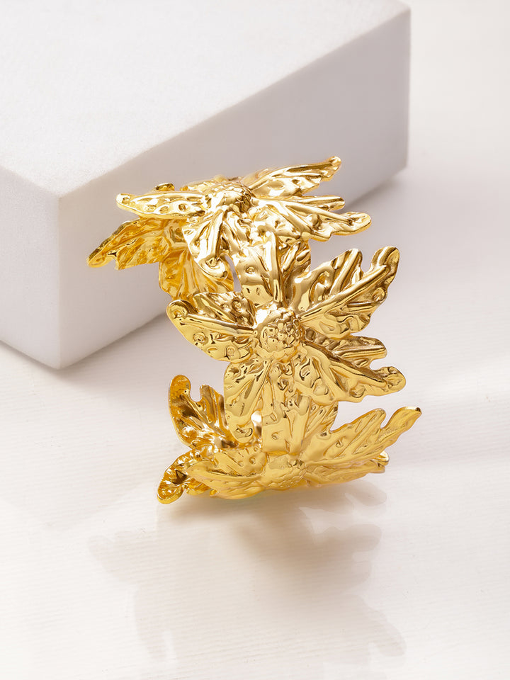 Rubans Voguish 22K Gold-Plated Brass Floral Design Bold Openable Statement Cuff Bracelet