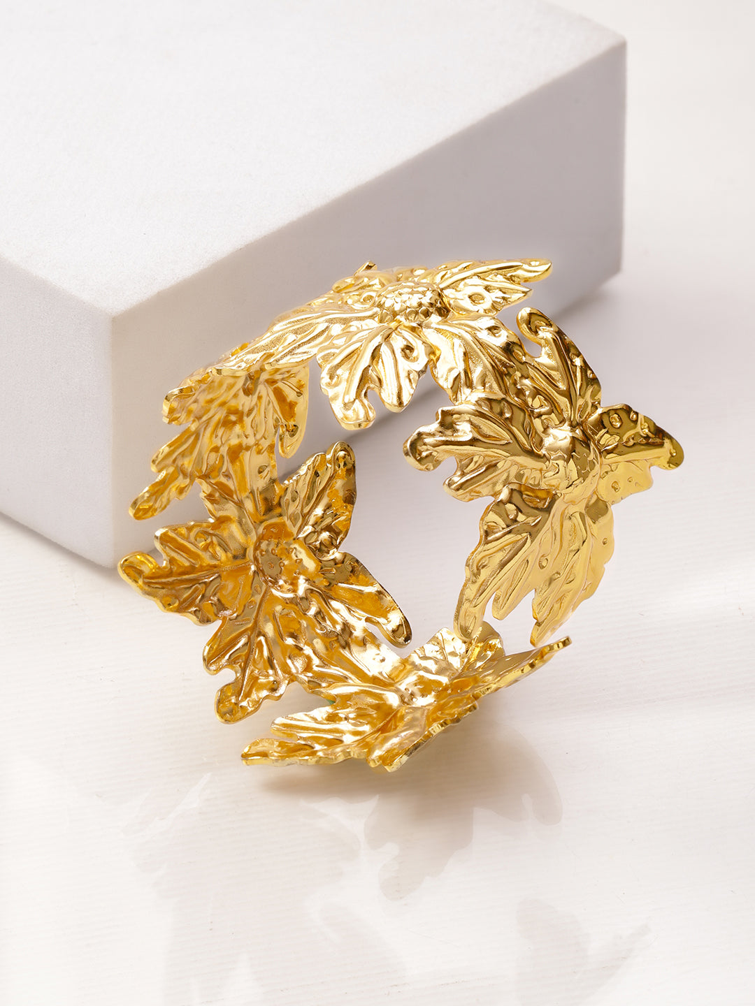 Rubans Voguish 22K Gold-Plated Brass Floral Design Bold Openable Statement Cuff Bracelet