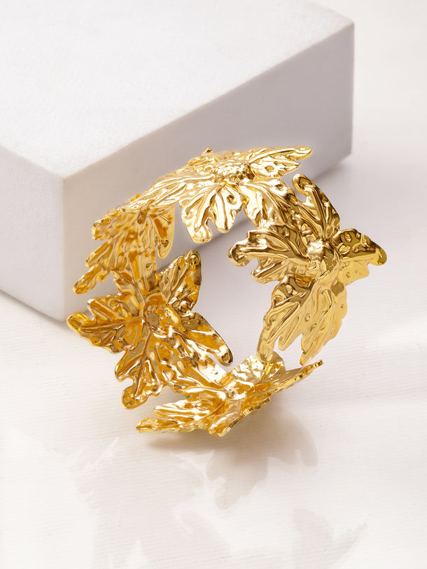 Rubans Voguish 22K Gold-Plated Brass Floral Design Bold Openable Statement Cuff Bracelet