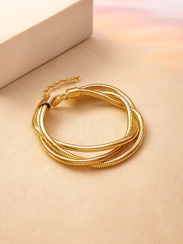 Rubans 22K Gold-Plated Multi-Strand Snake Chain Knot Design Adjustable Statement Bracelet