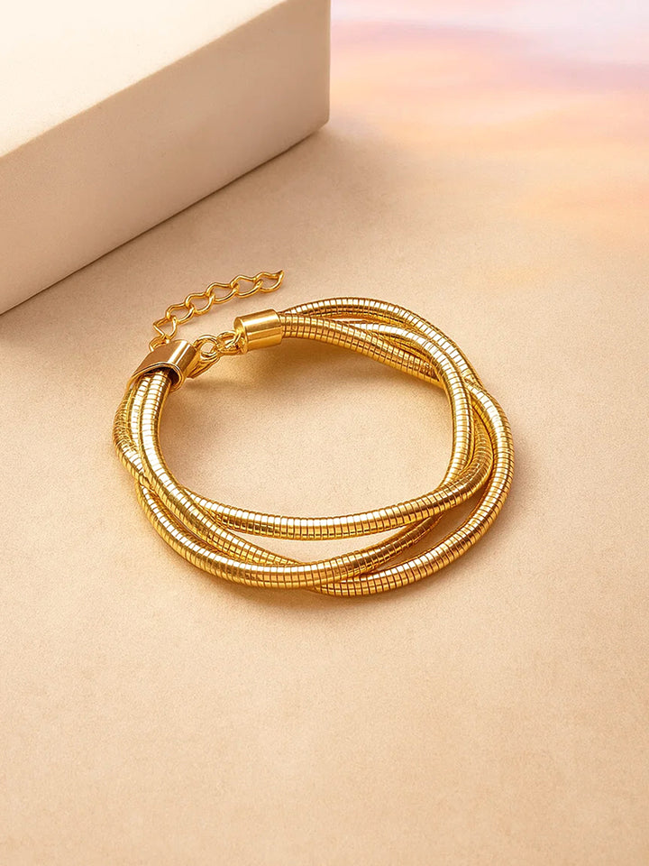 Rubans 22K Gold-Plated Multi-Strand Snake Chain Knot Design Adjustable Statement Bracelet