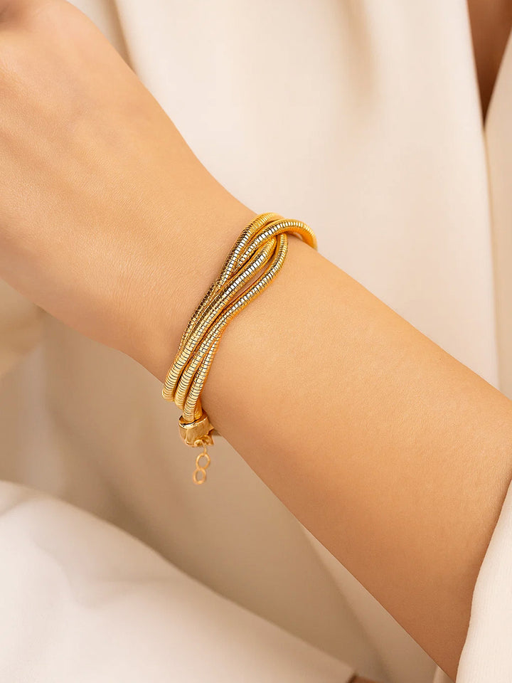 Rubans 22K Gold-Plated Multi-Strand Snake Chain Knot Design Adjustable Statement Bracelet