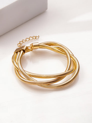 Rubans 22K Gold-Plated Multi-Strand Snake Chain Knot Design Adjustable Statement Bracelet