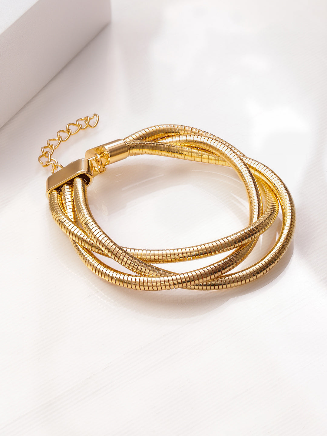 Rubans 22K Gold-Plated Multi-Strand Snake Chain Knot Design Adjustable Statement Bracelet