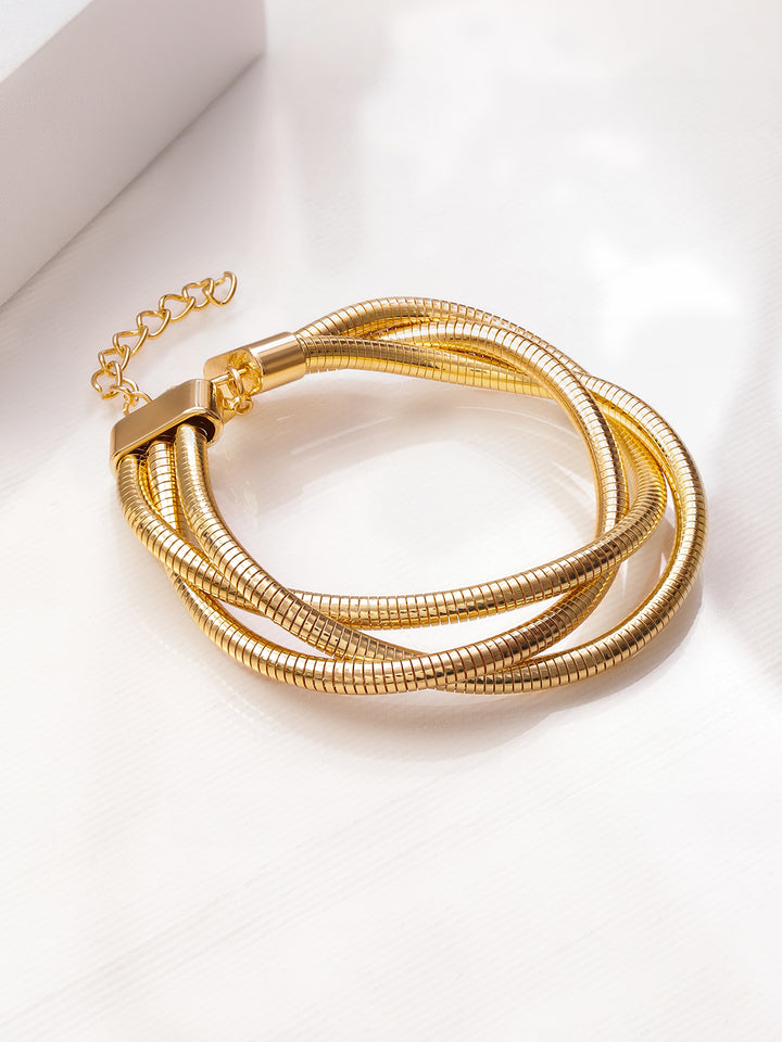 Rubans 22K Gold-Plated Multi-Strand Snake Chain Knot Design Adjustable Statement Bracelet