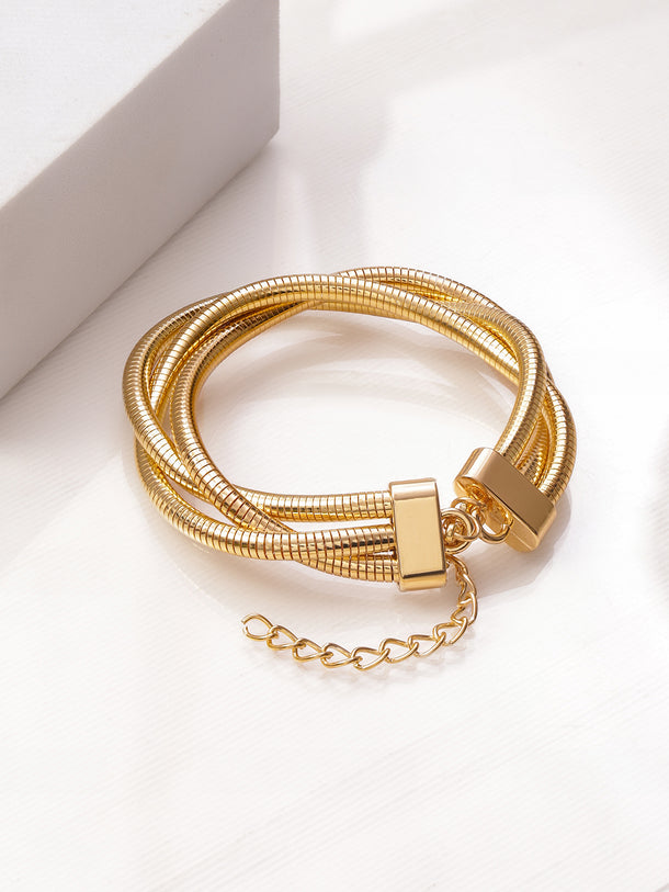 Rubans 22K Gold-Plated Multi-Strand Snake Chain Knot Design Adjustable Statement Bracelet