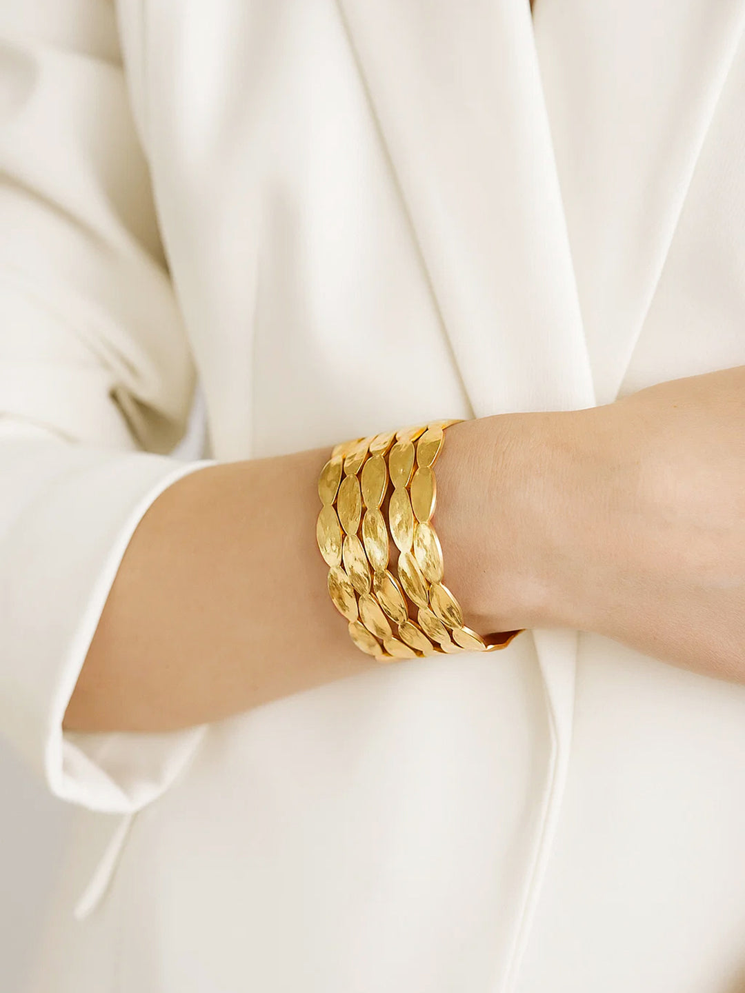 Rubans Voguish 22K Gold-Plated Brass Textured Panel Bold Open Cuff Statement Bracelet