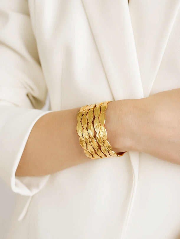 Rubans Voguish 22K Gold-Plated Brass Textured Panel Bold Open Cuff Statement Bracelet