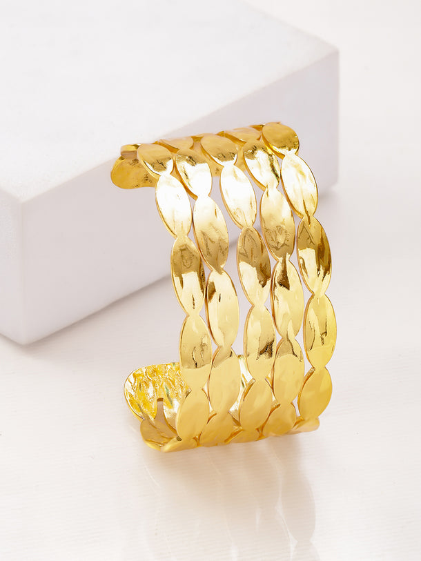 Rubans Voguish 22K Gold-Plated Brass Textured Panel Bold Open Cuff Statement Bracelet