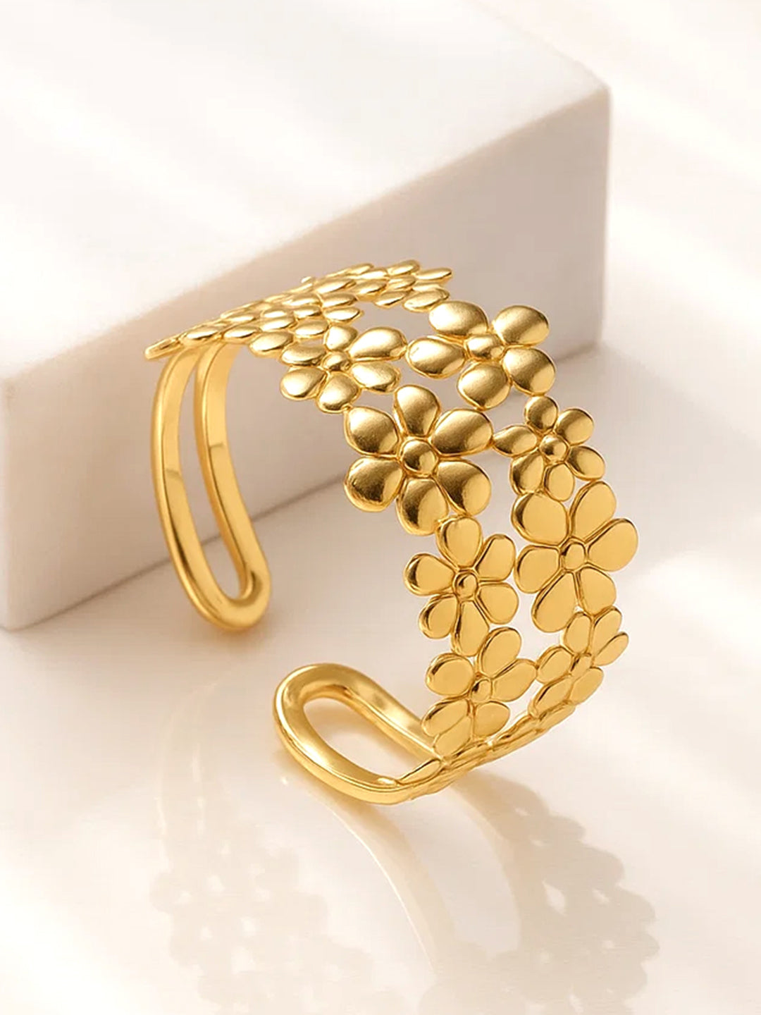 Rubans Voguish 22K Gold-Plated Floral Openwork Bold Statement Wide Cuff Bracelet