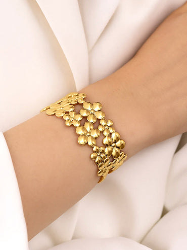 Rubans Voguish 22K Gold-Plated Floral Openwork Bold Statement Wide Cuff Bracelet