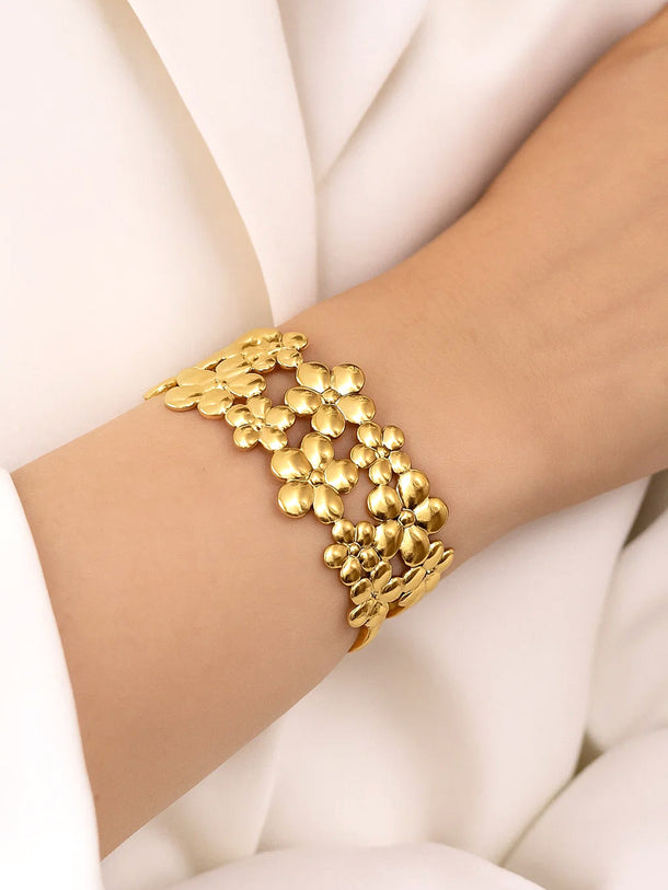 Rubans Voguish 22K Gold-Plated Floral Openwork Bold Statement Wide Cuff Bracelet