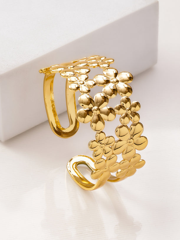 Rubans Voguish 22K Gold-Plated Floral Openwork Bold Statement Wide Cuff Bracelet