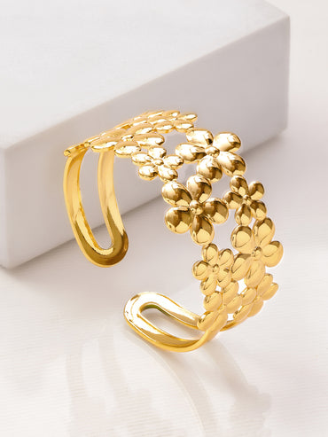 Rubans Voguish 22K Gold-Plated Floral Openwork Bold Statement Wide Cuff Bracelet