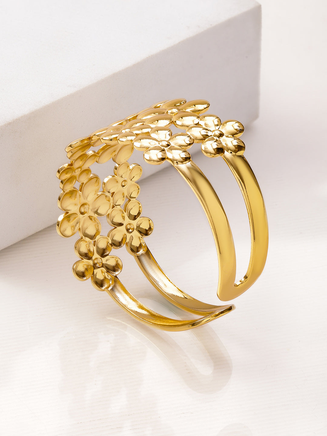Rubans Voguish 22K Gold-Plated Floral Openwork Bold Statement Wide Cuff Bracelet