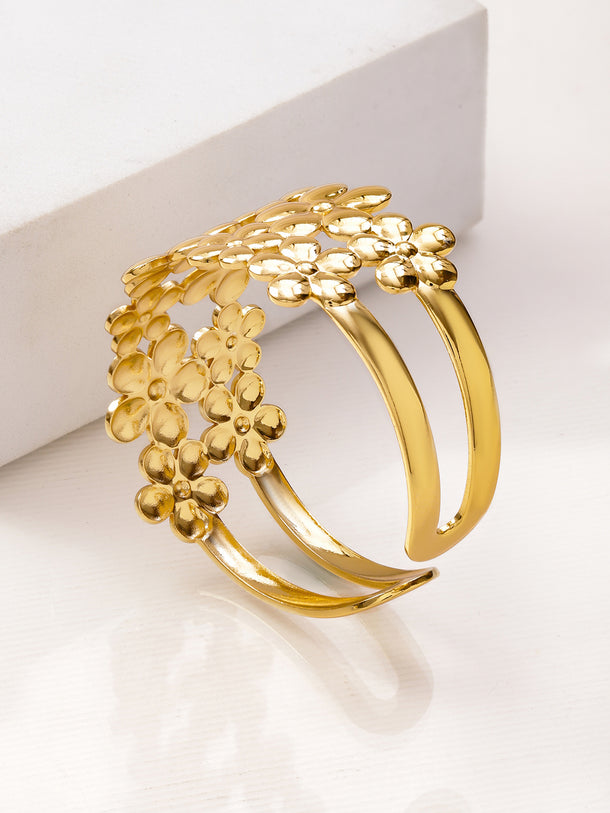 Rubans Voguish 22K Gold-Plated Floral Openwork Bold Statement Wide Cuff Bracelet