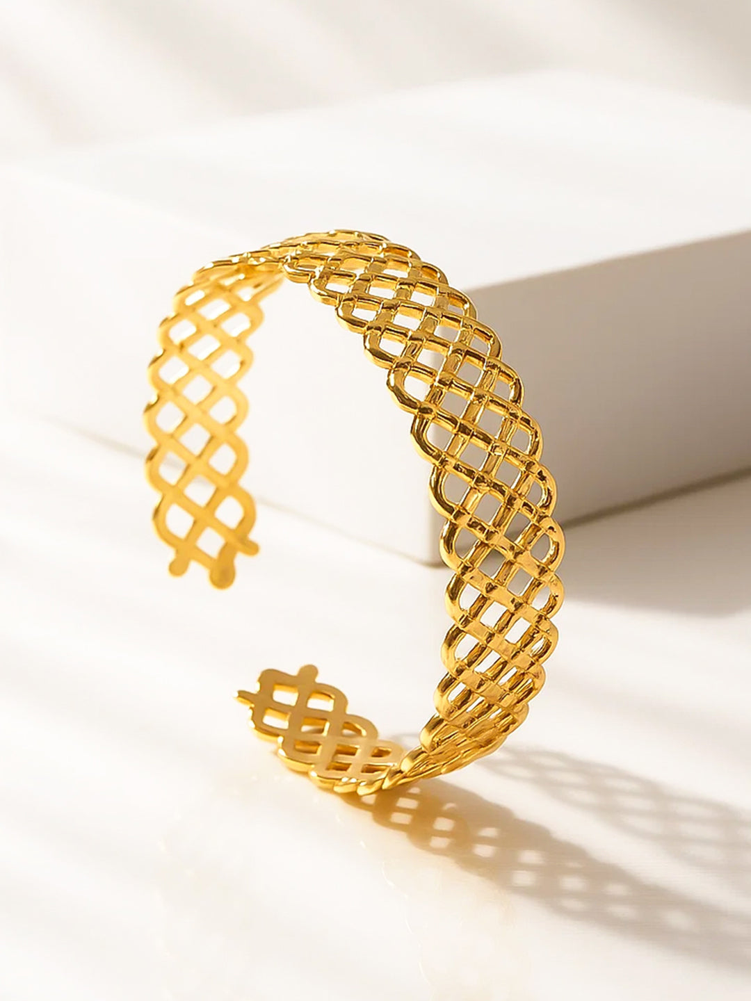 Rubans Voguish 22K Gold-Plated Brass Lattice Cutwork Bold Statement Open Cuff Bracelet