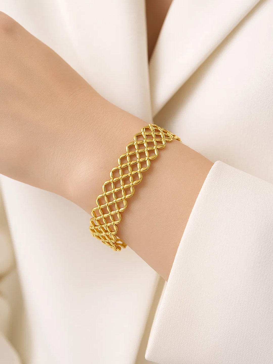 Rubans Voguish 22K Gold-Plated Brass Lattice Cutwork Bold Statement Open Cuff Bracelet