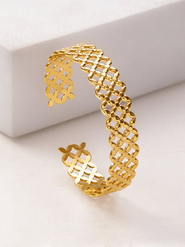 Rubans Voguish 22K Gold-Plated Brass Lattice Cutwork Bold Statement Open Cuff Bracelet