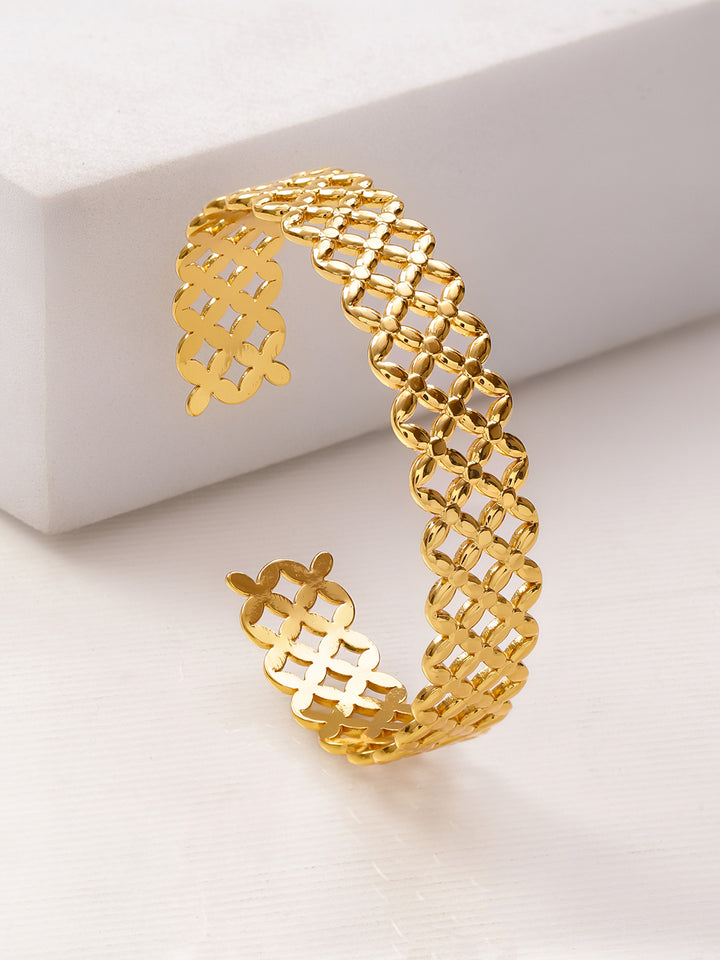 Rubans Voguish 22K Gold-Plated Brass Lattice Cutwork Bold Statement Open Cuff Bracelet