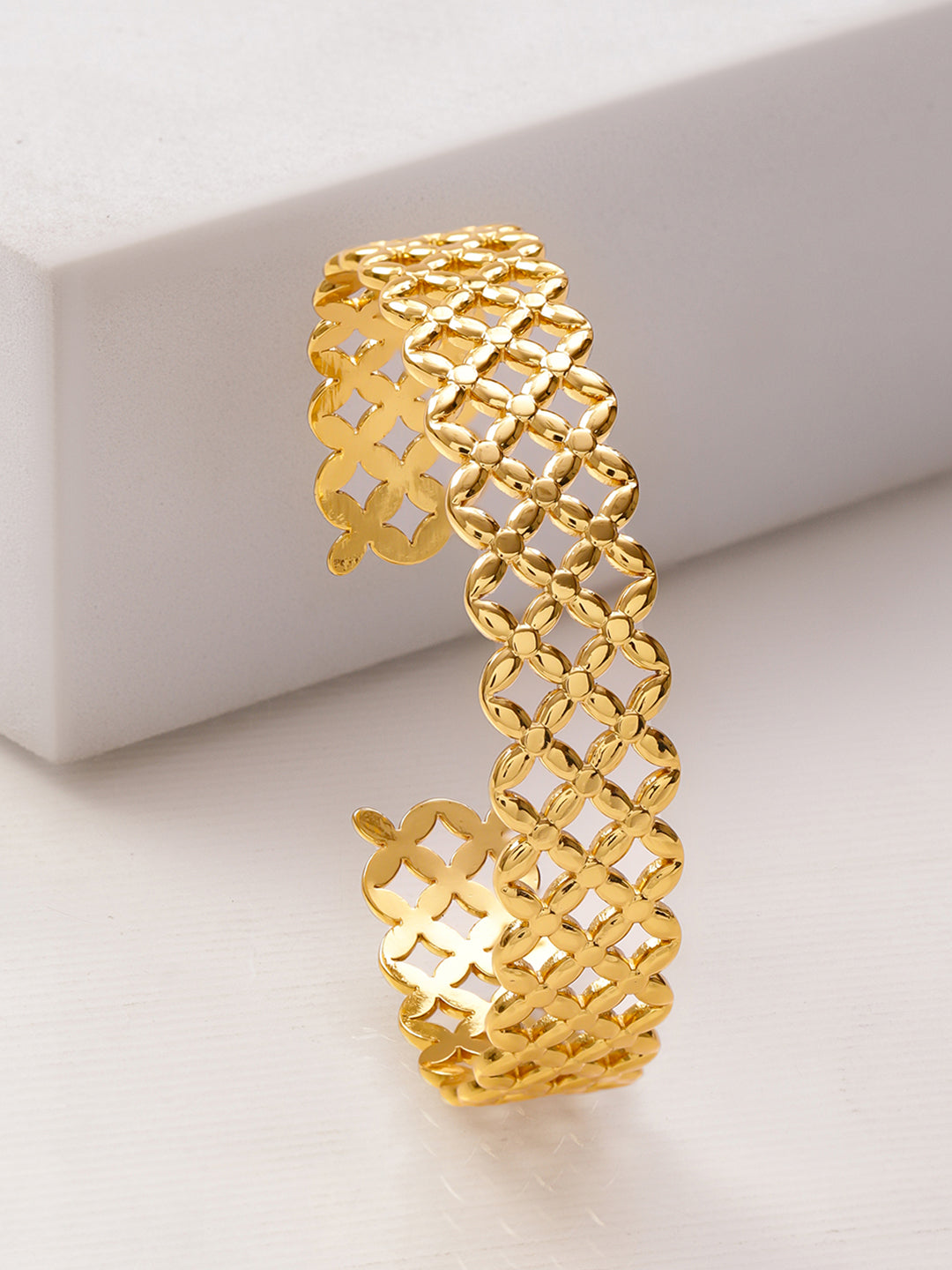 Rubans Voguish 22K Gold-Plated Brass Lattice Cutwork Bold Statement Open Cuff Bracelet