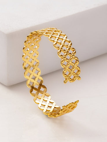 Rubans Voguish 22K Gold-Plated Brass Lattice Cutwork Bold Statement Open Cuff Bracelet