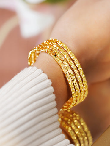 Rubans Voguish 18K Gold-Plated Stainless Steel Tarnish-Free Waterproof Hammered Cuff Bracelet