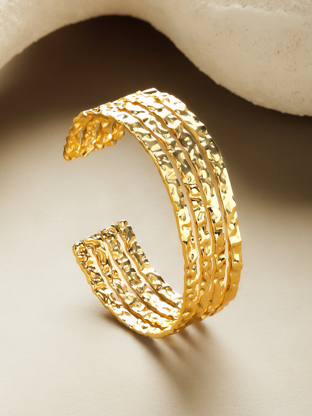 Rubans Voguish 18K Gold-Plated Stainless Steel Tarnish-Free Waterproof Hammered Cuff Bracelet