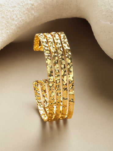 Rubans Voguish 18K Gold-Plated Stainless Steel Tarnish-Free Waterproof Hammered Cuff Bracelet