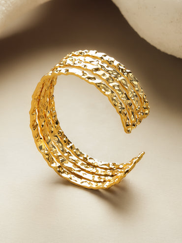 Rubans Voguish 18K Gold-Plated Stainless Steel Tarnish-Free Waterproof Hammered Cuff Bracelet