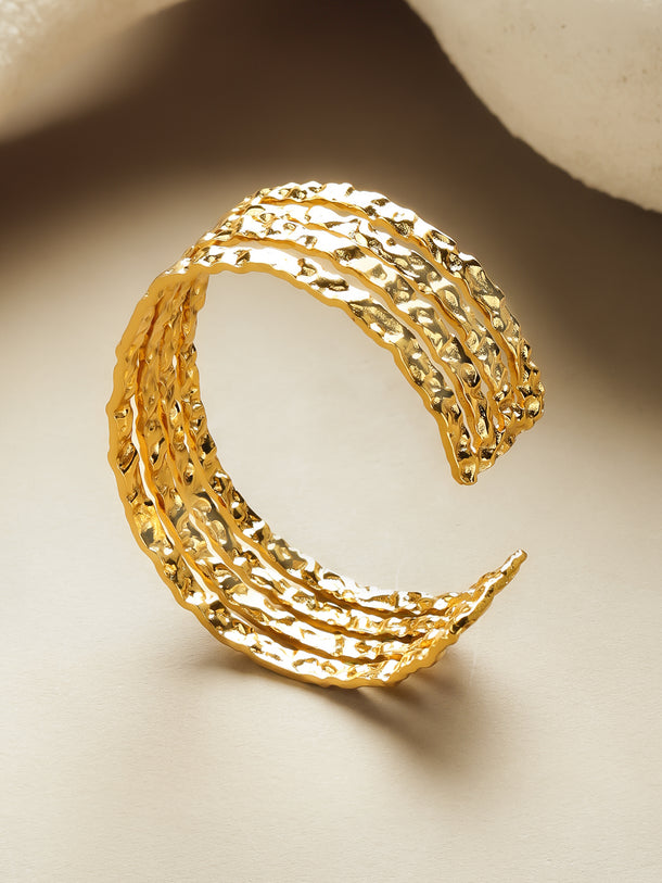 Rubans Voguish 18K Gold-Plated Stainless Steel Tarnish-Free Waterproof Hammered Cuff Bracelet