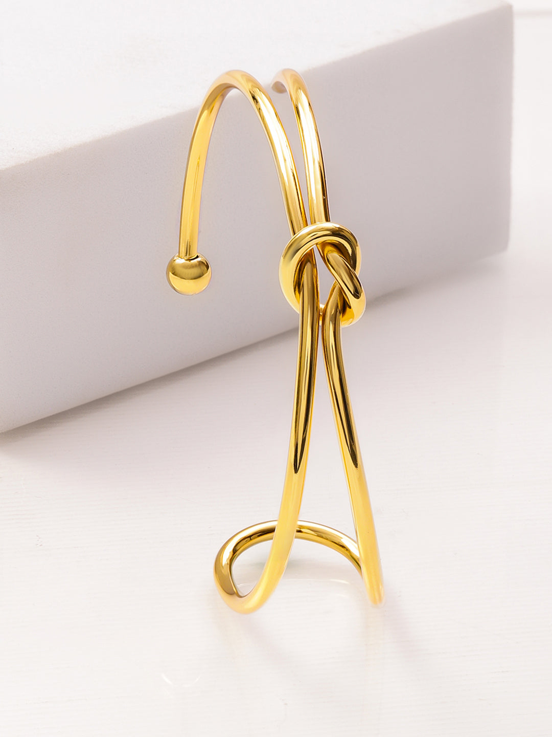 Rubans Voguish 18K Gold-Plated Stainless Steel TarnishFree Waterproof Knot Design Bracelet