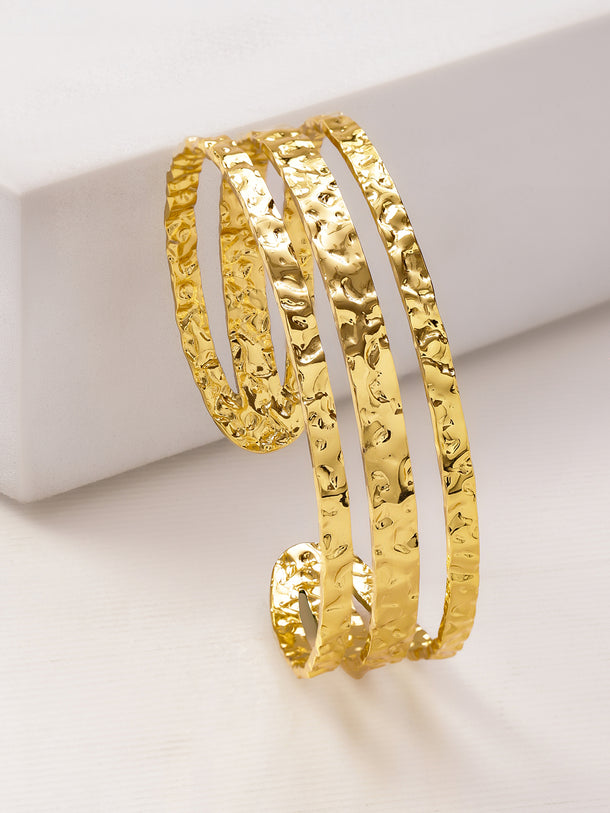 Triple-Strand Bold Statement Golden Cuff Bracelet