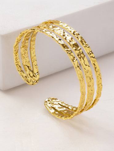 Triple-Strand Bold Statement Golden Cuff Bracelet