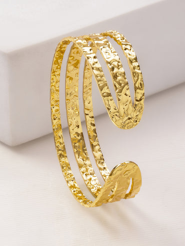 Triple-Strand Bold Statement Golden Cuff Bracelet